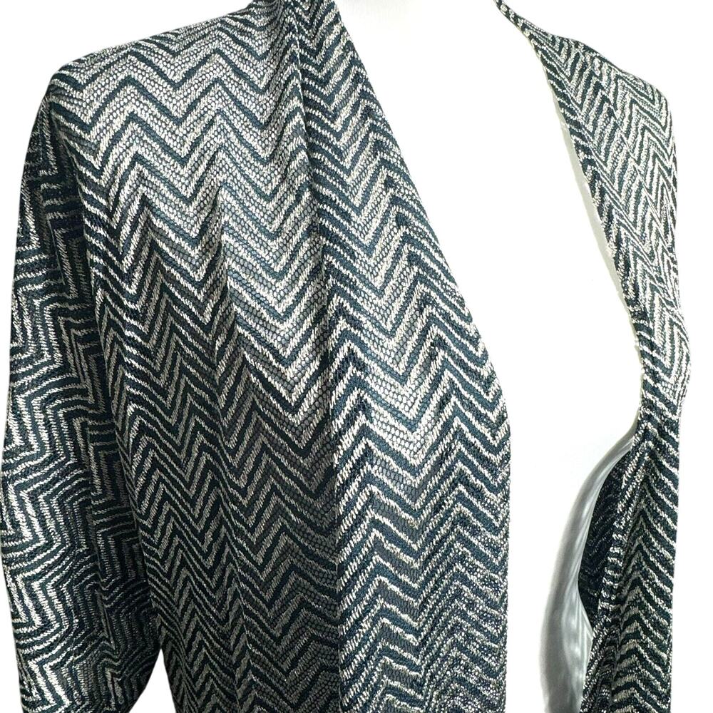 CHICO'S NWT Womens XL Teal Silver Metallic Chevron Sheer‎ Open Cardigan Cover Up